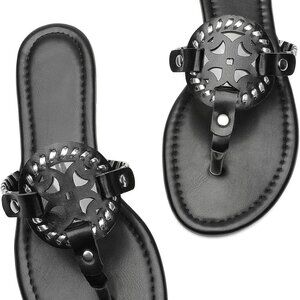 Women's Flat Sandals Faux Leather Rubber Sole Slip On Casual Dressy Summer